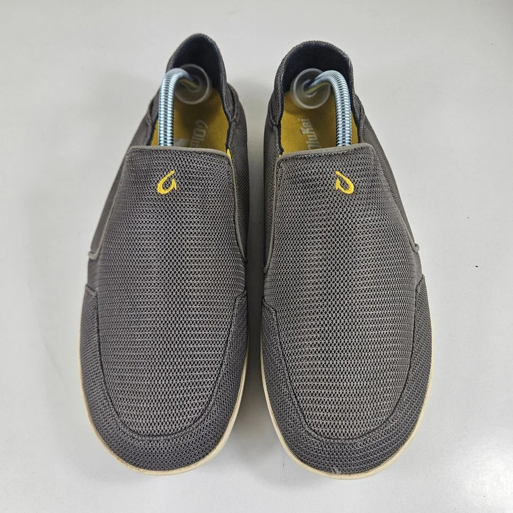 OluKai Nohea Mesh Mens 10.5 Slip On Mesh Shoes Gray Yellow Loafers